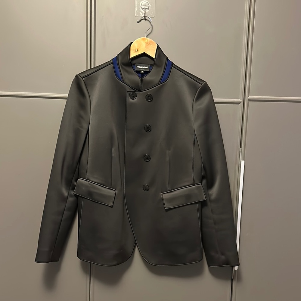Elegant Black Jacket with Blue Trim